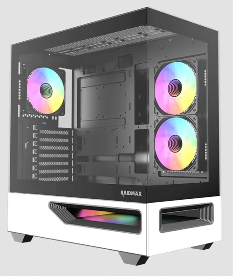 GABINETE GAMER RAIDMAX HURRIKAN H200 WHITE/BLACK ARGB CONTROL HUB PWM E-ATX